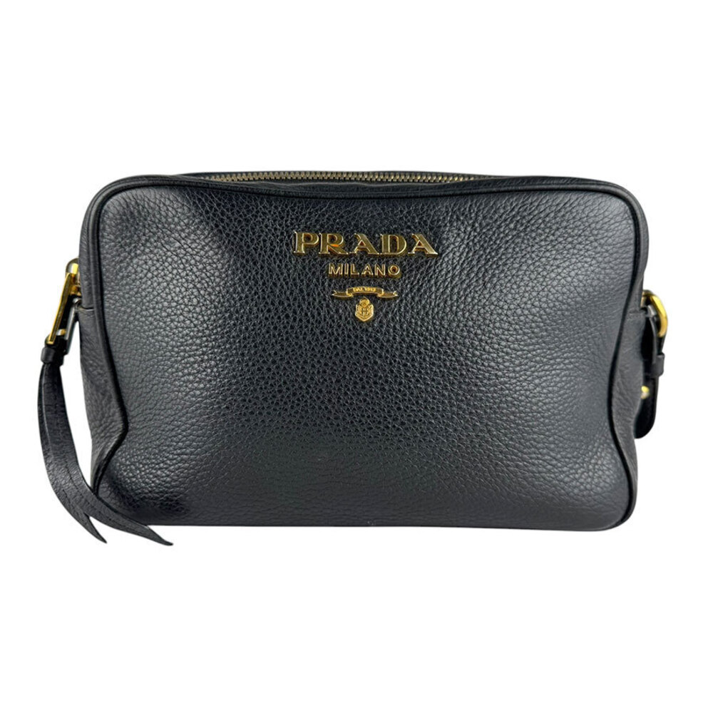 Prada Tessuto Crossbody Bag Leather Black Gold
